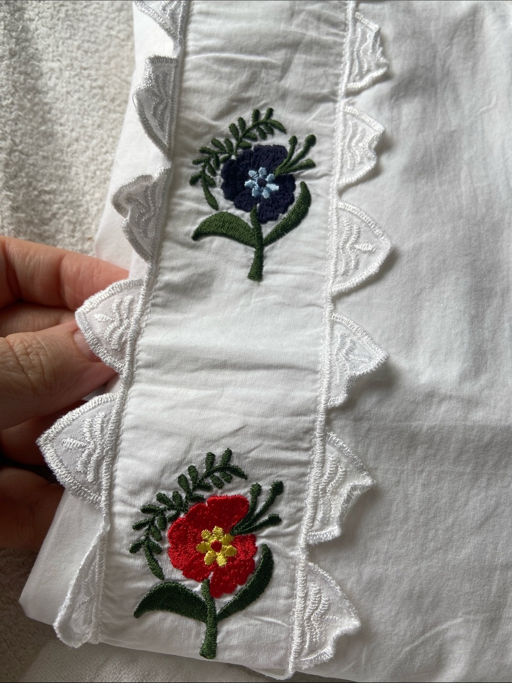 Topshop White Button-Front Embroidered Ruffle Blouse - Picture 4 of 6